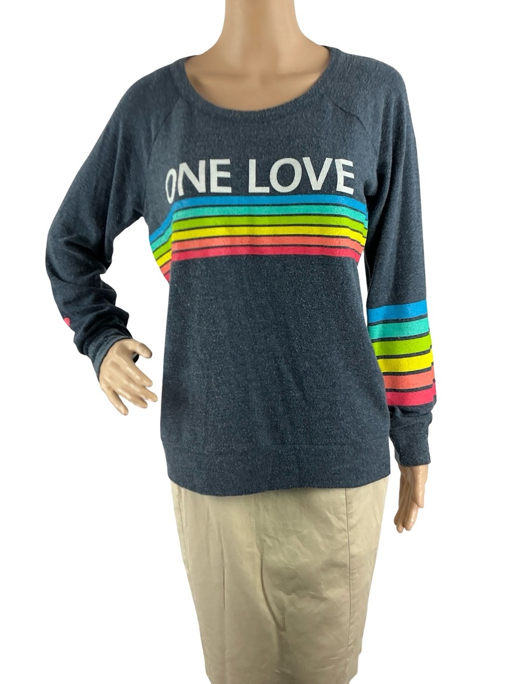 CHASER One Love Rainbow Stripe Retro Graphic Sweatshirt Gray Size M Pride